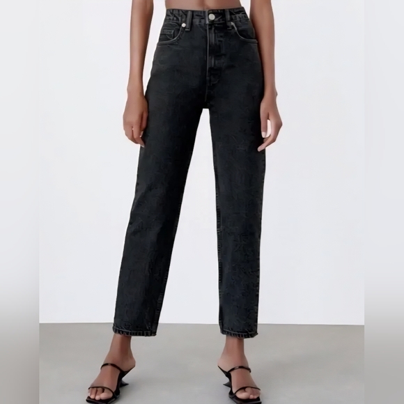 5 For $25✨Zara Womens Small 2 Black Denim Jeans High Waist Baggy Boyfriend Jeans - Picture 1 of 10